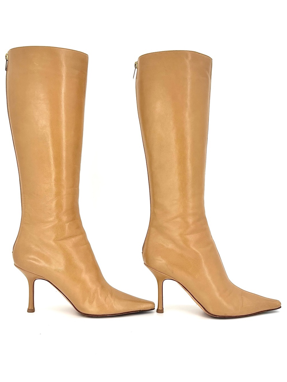Jimmy Choo Retro Vintage Camel Knee High Back Heel Zip Up Pointed Toe Boots 38 - Picture 4 of 8